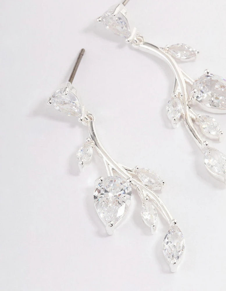 Silver Plated Cubic Zirconia Fern Drop Earrings