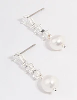 Silver Plated Cubic Zirconia Pearl Small Drop Earrings