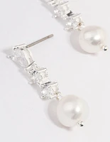 Silver Plated Cubic Zirconia Pearl Small Drop Earrings