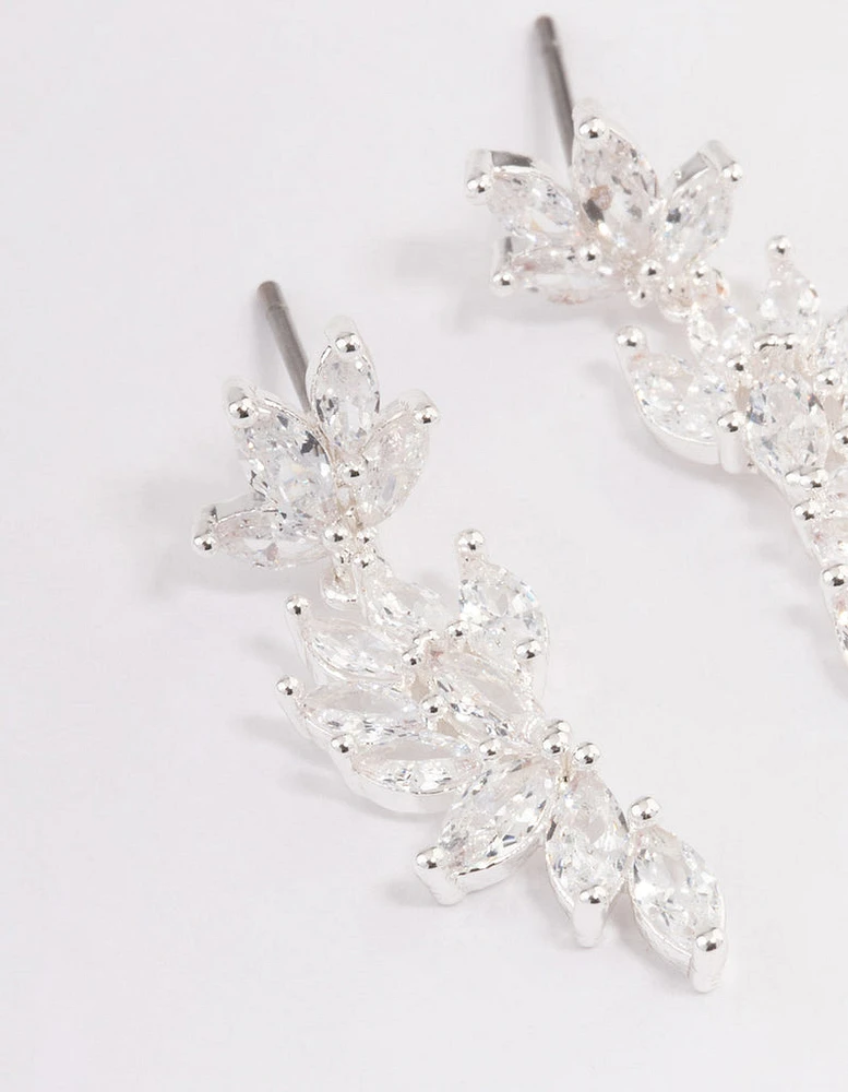 Silver Plated Cubic Zirconia Marquise Cluster Drop Earrings