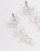 Silver Plated Cubic Zirconia Marquise Cluster Drop Earrings