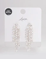 Silver Plated Cubic Zirconia Trio Drop Marquise Earrings