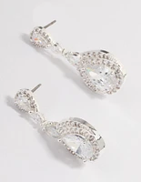 Silver Plated Cubic Zirconia Marquise Drop Earrings