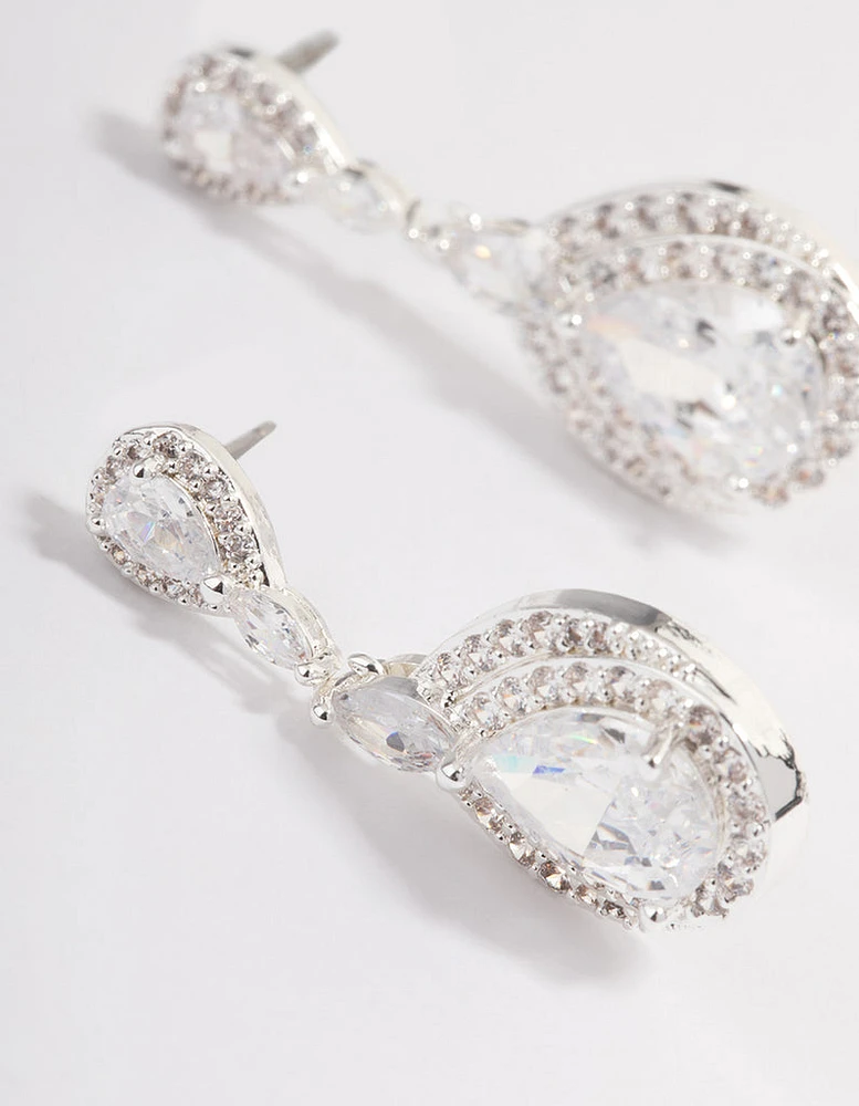 Silver Plated Cubic Zirconia Marquise Drop Earrings