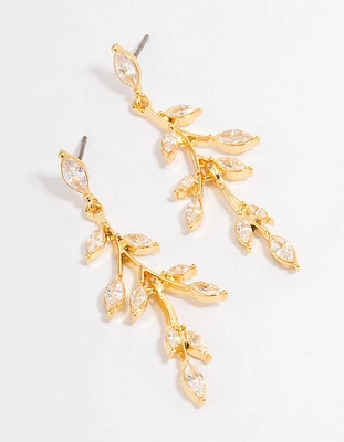 Gold Plated Cubic Zirconia Marquise Leaf Drop Earrings