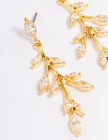 Gold Plated Cubic Zirconia Marquise Leaf Drop Earrings