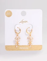 Gold Plated Cubic Zirconia Flower Drop Huggie Earrings