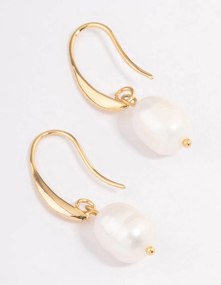 Gold Plated Freshwater Pearl Hook Drop Earrings