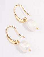 Gold Plated Freshwater Pearl Hook Drop Earrings