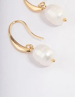 Gold Plated Freshwater Pearl Hook Drop Earrings