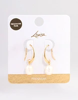 Gold Plated Freshwater Pearl Hook Drop Earrings