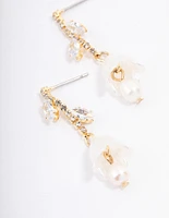 Gold Plated Freshwater Pearl Cubic Zirconia Tulip Drop Earrings