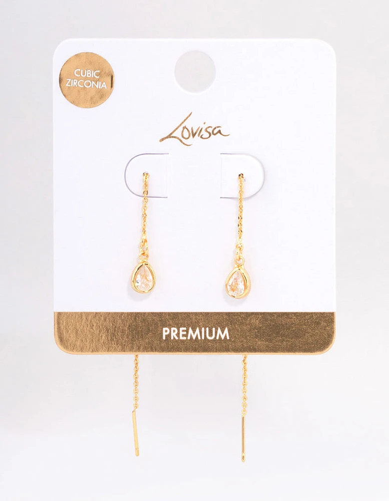 Gold Plated Thread Through Cubic Zirconia Earrings