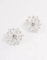 Silver Plated Cubic Zirconia Flower Stud Earrings