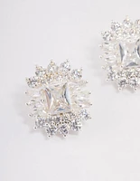 Silver Plated Statement Cubic Zirconia Stud Earrings