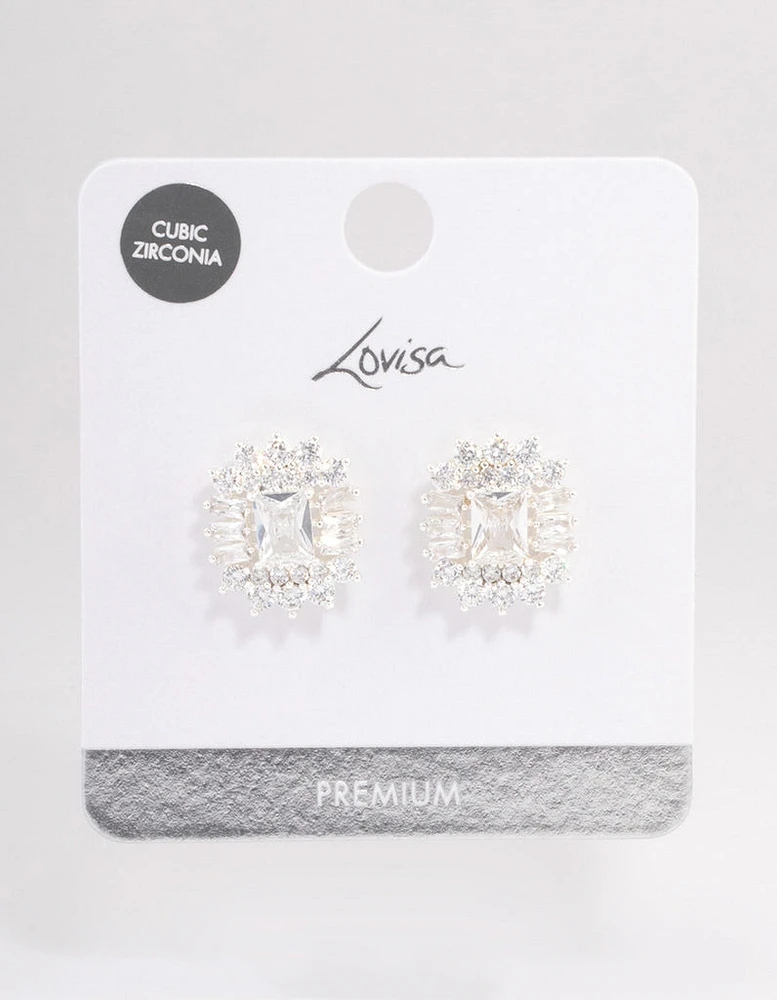 Silver Plated Statement Cubic Zirconia Stud Earrings