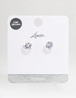 Silver Plated Cubic Zirconia Round Plain Stud Earrings