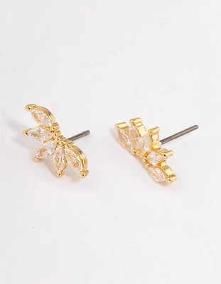 Gold Plated Cubic Zirconia Half Fan Stud Earrings