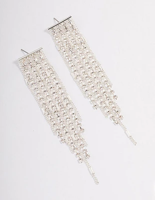 Silver Plated Cubic Zirconia Cupchain Tassel Earrings