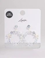 Silver Plated Cubic Zirconia Circle Stud Drop Earrings