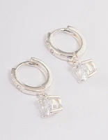 Silver Plated Solitaire Drop Huggie Earrings