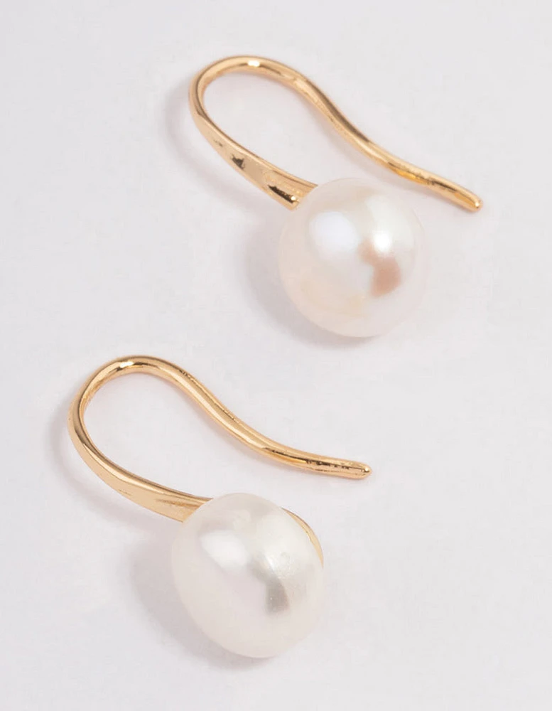 Gold Plated Freshwater Pearl Small Hook Drop Earrings
