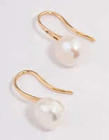Gold Plated Freshwater Pearl Small Hook Drop Earrings