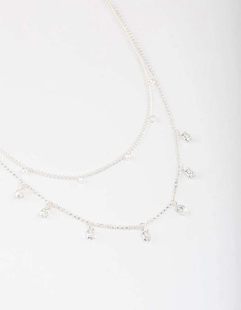 Silver Plated Dainty Cubic Zirconia Drop Necklace