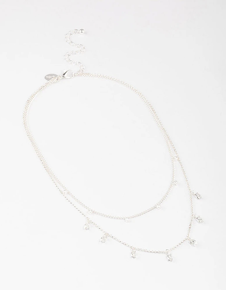 Silver Plated Dainty Cubic Zirconia Drop Necklace