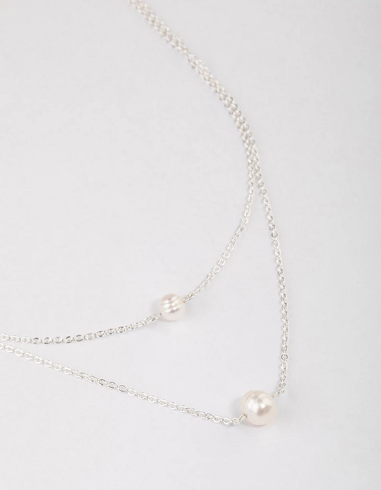 Silver Plated Double Freshwater Pearl Double Layer Necklace