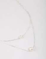 Silver Plated Double Freshwater Pearl Double Layer Necklace
