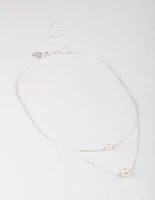 Silver Plated Double Freshwater Pearl Double Layer Necklace