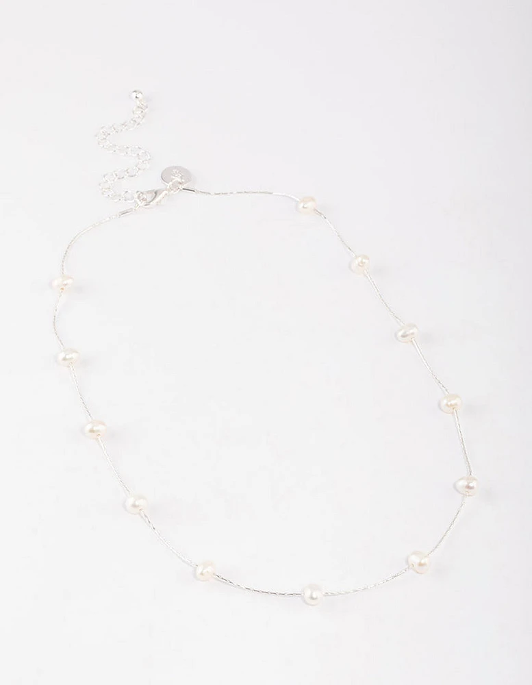 Silver Plated Freshwater Pearl Dotted Fine Necklace