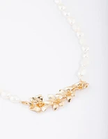 Gold Plated Freshwater Pearl Floral Centre Necklace