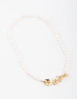 Gold Plated Freshwater Pearl Floral Centre Necklace