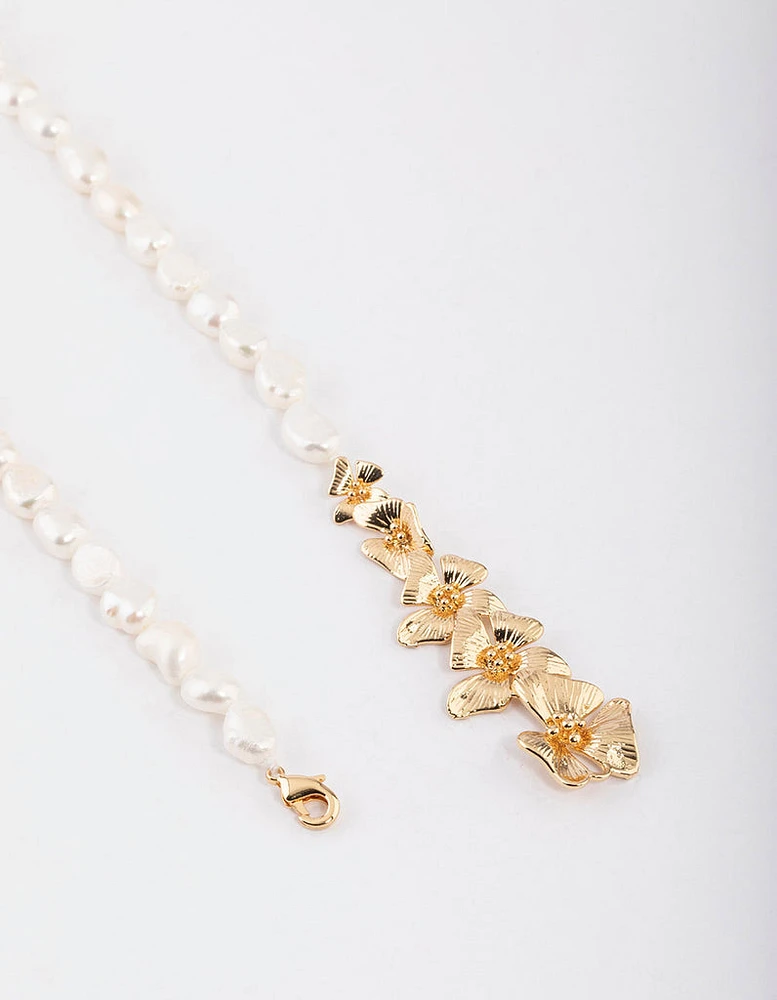 Gold Plated Freshwater Pearl Floral Centre Necklace