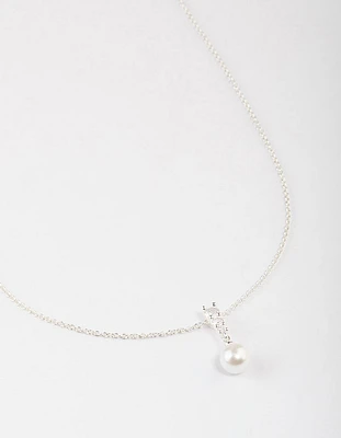 Silver Plated Cubic Zirconia Freshwater Pearl Pendant Necklace