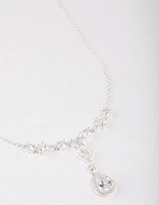 Silver Plated Halo Cubic Zirconia Y-Necklace