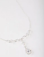 Silver Plated Halo Cubic Zirconia Y-Necklace