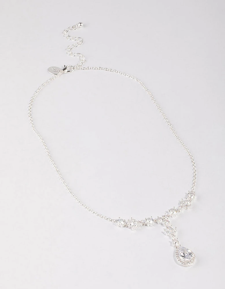 Silver Plated Halo Cubic Zirconia Y-Necklace