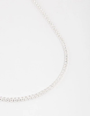 Silver Plated Fine Cubic Zirconia Cupchain Tennis Necklace