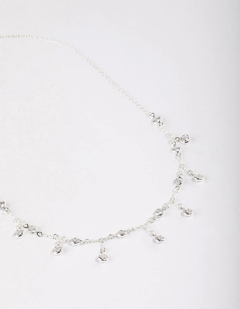 Silver Plated Cubic Zirconia Dainty Chain Drop Necklace