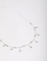 Silver Plated Cubic Zirconia Dainty Chain Drop Necklace