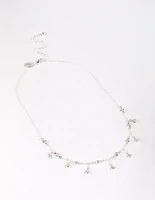 Silver Plated Cubic Zirconia Dainty Chain Drop Necklace