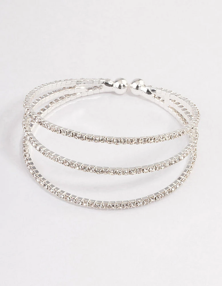 Silver Plated Trio Row Cuff Bangle