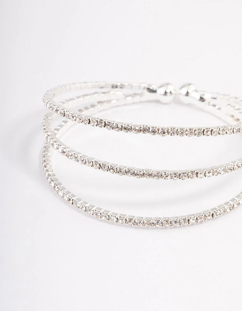 Silver Plated Trio Row Cuff Bangle