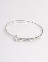 Silver Plated Halo Cubic Zirconia Cuff Bangle