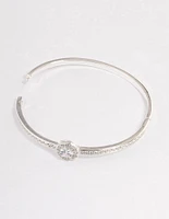 Silver Plated Halo Cubic Zirconia Cuff Bangle