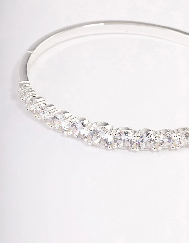 Silver Plated Gradual Cubic Zirconia Cuff Bangle