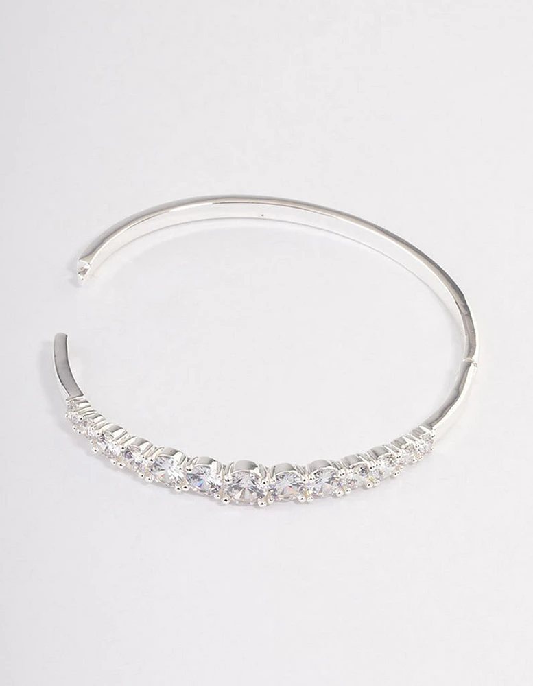 Silver Plated Gradual Cubic Zirconia Bangle